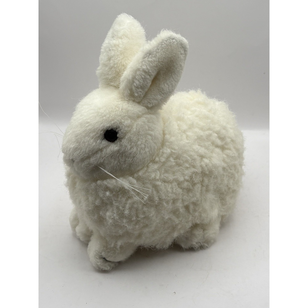 Vintage 1989 Dakin Plush Furry White Sitting BUNNY Rabbit 10"